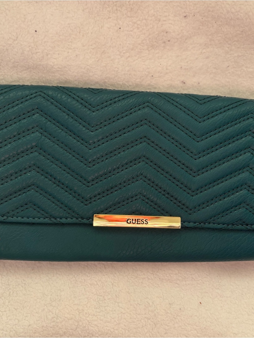 GUESS Teal Quilted Chevron flap wallet clutch